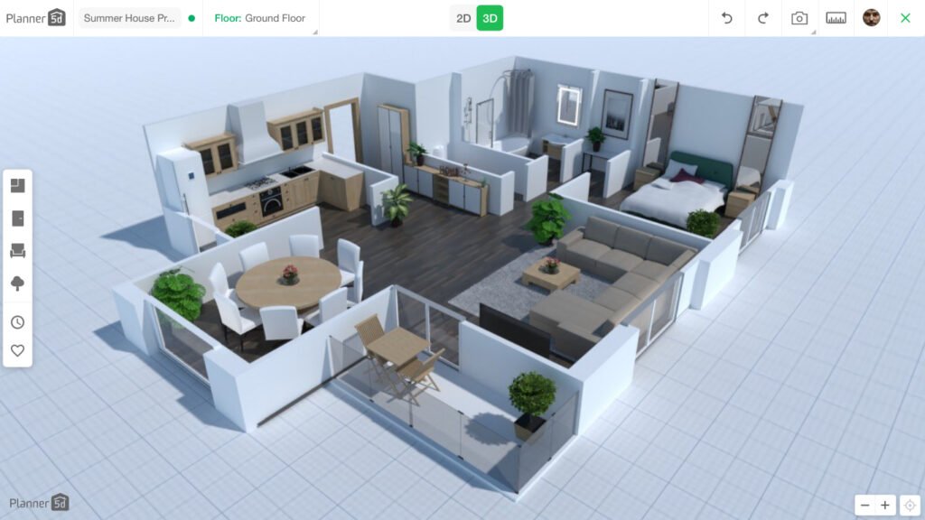 Vista de plano 3D de una casa con planner5d