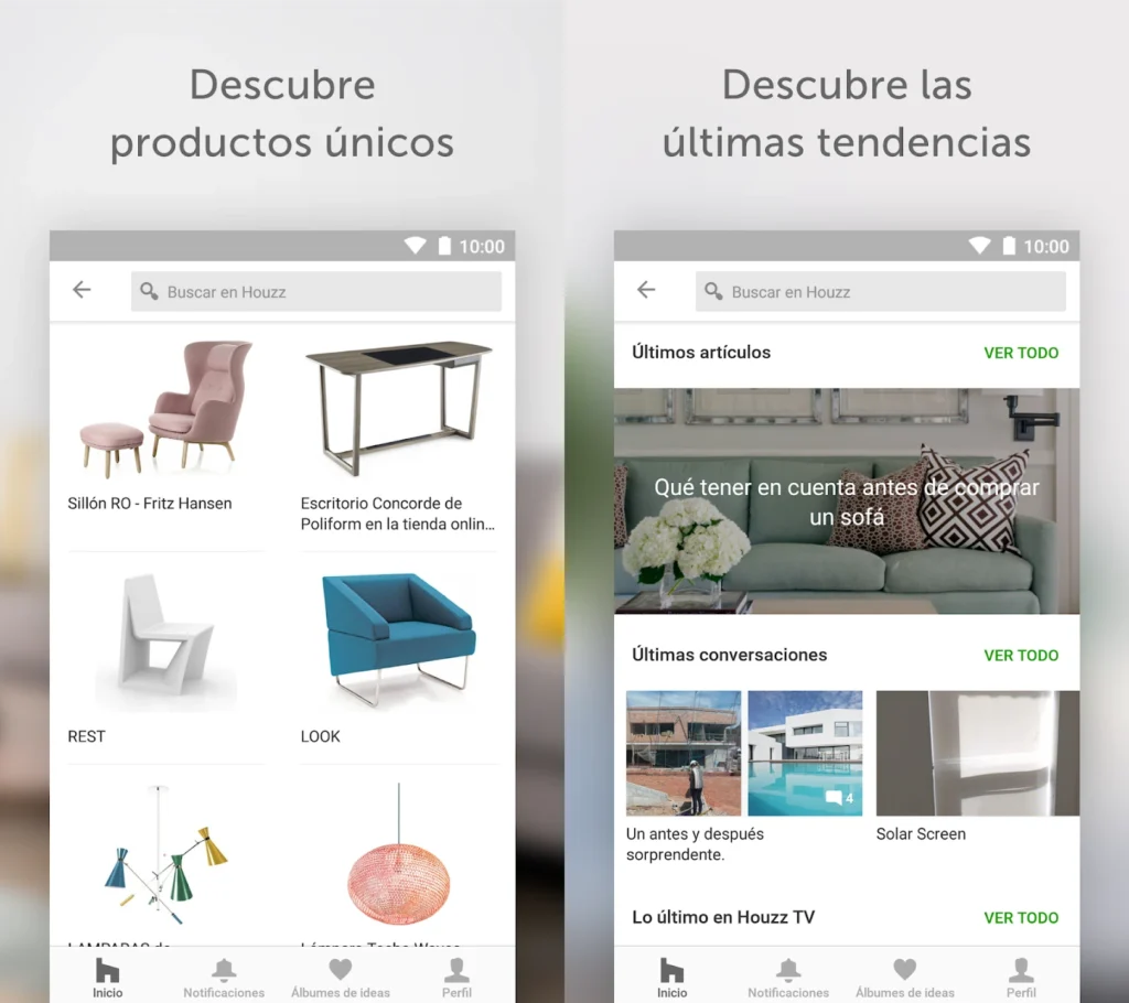 Secciones de la plataforma Houzz